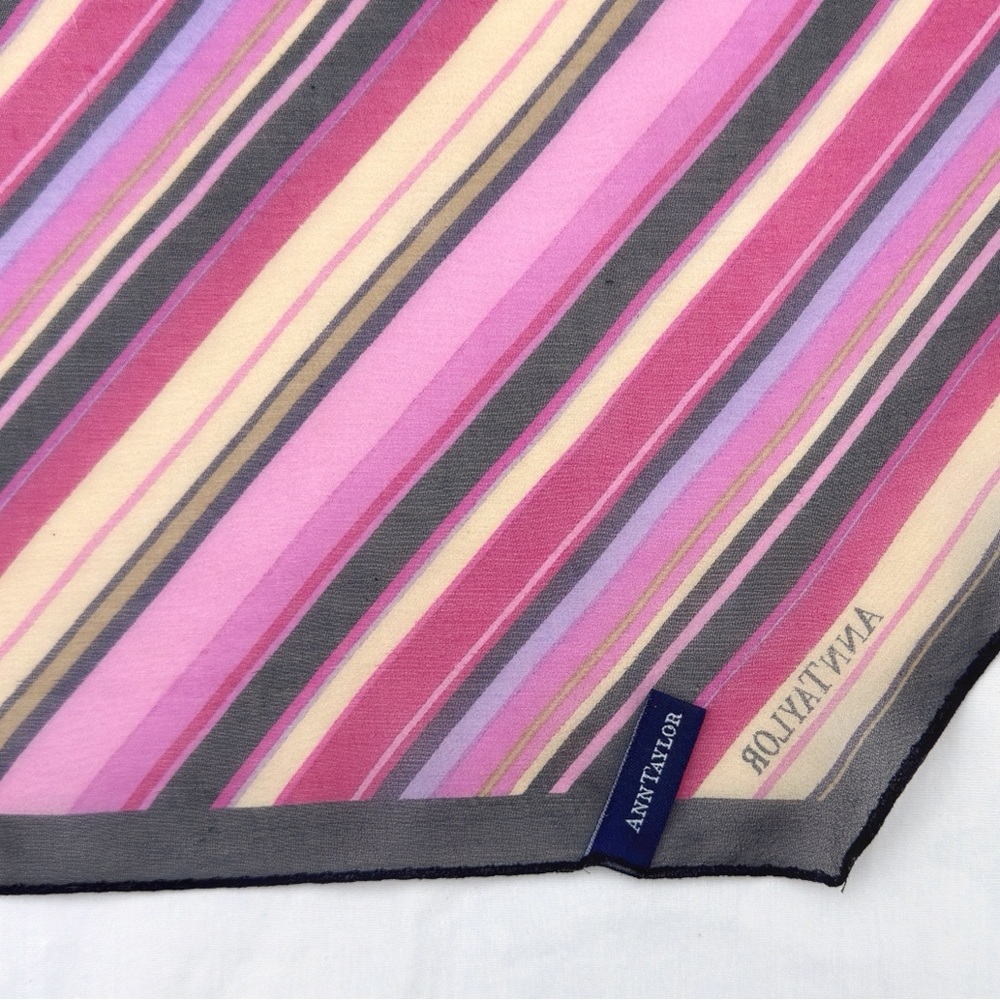 Vintage 00s Y2K Ann Taylor Pink Purple Black Diagonal Striped Oblong Silk Scarf - Picture 5 of 8